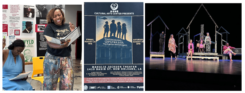 Poster for a live event featuring a silhouette of four performers under spotlight beams.
